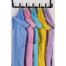 MODELHOME Pamuklu Kapüşonlu Kadife Sarı Renkli Genç Bornozu / Garson Beden (S Beden)