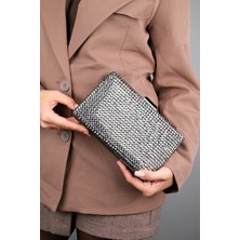 Luvi Gomeda Platin Kare Taşlı  Kadın Abiye Çanta