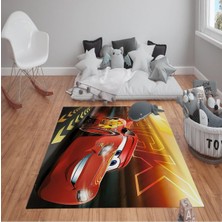 Kaymaz Tabanlı Yıkanabilir Şimşek Mcqueen Desenli Çocuk Halısı Dot Taban Halı