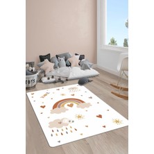 Doruklar Home Collection Kaymaz Taban Yıkanabilir Kalpli Gökkuşağı Desenli Çocuk Halısı