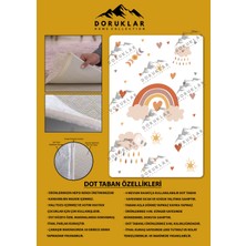 Doruklar Home Collection Kaymaz Taban Yıkanabilir Kalpli Gökkuşağı Desenli Çocuk Halısı