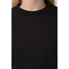 Marles Kadın Siyah Bisiklet Yaka Yırtmaç Detaylı Balon Kol 2 İplik Sweatshirt