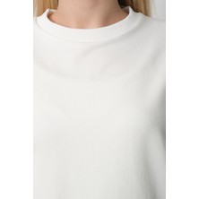 Marles Kadın Ekru Bisiklet Yaka Yırtmaç Detaylı Balon Kol 2 İplik Sweatshirt