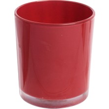 Kırmızı Pastel Renk Cam Mumluk - Iç Boyama - Doluma Uygun