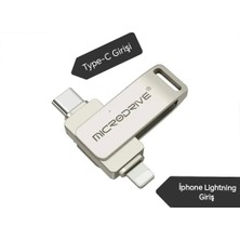 Microdrive 256Gb.iphone Lightning ve Type-C iphone Samsung Huawei Xiaomi Flash Bellek Otg Çift Taraflı Metal Sağlam Orjinal