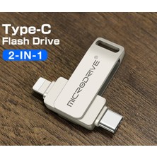 Microdrive 256Gb.iphone Lightning ve Type-C iphone Samsung Huawei Xiaomi Flash Bellek Otg Çift Taraflı Metal Sağlam Orjinal