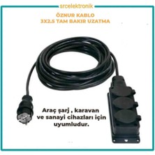 Öznur Kablo 3 Lü Monofaze Uzatma (18-40 Metre Arası )3x2.5 % Yüz Tam Bakır Seyyar  Kablo (Arac Şarjı -Karavan ve Sanayi Cihazları Uyumlu)