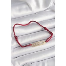 Clariss Kırmızı Ipli Asansörlü Zirkon Taşlı Gold Messika Model Kadın Bileklik