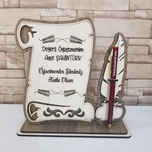 Kişiye Özel Ahşap Ferman Masa Isimliği ve Metal Kalem