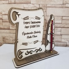 Kişiye Özel Ahşap Ferman Masa Isimliği ve Metal Kalem