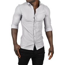 Deepsea Likralı Kumaşı Fitilli Slim Fit Uzun Kollu Gömlek 2500805