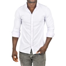 Deepsea Likralı Kumaşı Fitilli Slim Fit Uzun Kollu Gömlek 2500805