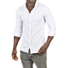 Deepsea Likralı Kumaşı Fitilli Slim Fit Uzun Kollu Gömlek 2500805