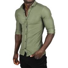 Deepsea Likralı Kumaşı Fitilli Slim Fit Uzun Kollu Gömlek 2500805