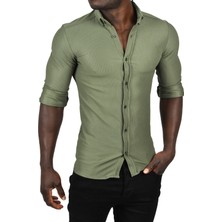 Deepsea Likralı Kumaşı Fitilli Slim Fit Uzun Kollu Gömlek 2500805