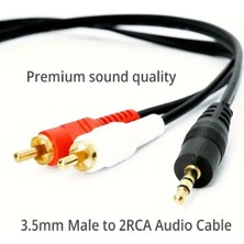 Derwell 3.5mm Çift 2rca Jak Kablosu 1.5m Stereo Splitter Aux Profesyonel Av Kablosu DVD Tv CD Ses Ampli Cabble