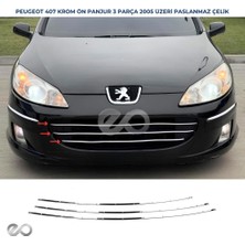 Ebal Oto Peugeot 407 Krom Ön Panjur 2005 Üzeri 3 Parça Paslanmaz Çelik