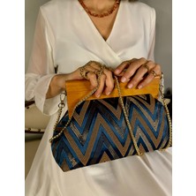 Jophiel Bahram Petite - Zincirli, Ahşap Burslu Kumaş Çanta, Clutch, El Çantası, Kol Çantası, Omuz Çantası, Çanta