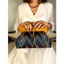 Jophiel Bahram Petite - Zincirli, Ahşap Burslu Kumaş Çanta, Clutch, El Çantası, Kol Çantası, Omuz Çantası, Çanta