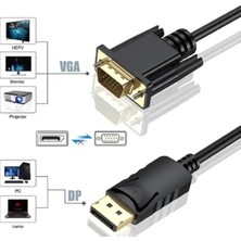 Derwell HD 1080P Displayport VGA Adaptörü Kablo Erkek Dönüştürücü DisplayPort DP VGA Kablosu 1.8 Metre