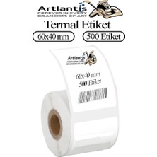 Artlantis 60X40 mm Barkod Etiketi Yapışkanlı 1 Adet Rulo Etiket Termal Barkot Terazi Etiketi 500 Lü Barkod Yazıcılarına Uyumludur