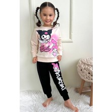 Yağmur Giyim Pjk2i Kuromi Desenli Siyah 2 İp Pamuk Kız Çocuk Eşofman Takımı 3-10 Yaş 7448-S