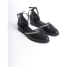 Kadın Emil Shoes Siyah Cilt Taş Detaylı Yanları Açık Babet Ayakkabı