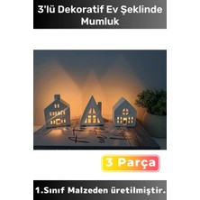 Özel Seri Elit Ürün Evinizde-Hediyelik 3'lü Dekoratif Beton Ev Şeklinde Mumluk Tealight Mumlar Dahil