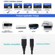 Derwell Yazıcı Kablosu Ara Printer USB Bağlantı Bağlama Kablo Network Lazer Hp Canon Brother Kablosu 3 Metre