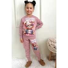 Yağmur Giyim Pjk2i Süslü Ayıcık Desenli Gül Kurusu 2 İp Pamuk Kız Çocuk Eşofman Takımı 3-10 Yaş 7407-Gk