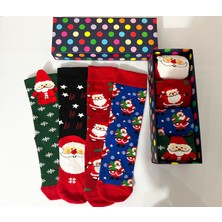 Socks And More Yılbaşı Temalı Desenli 4'lü Çorap Kutusu Unisex Renkli Yıkamalı