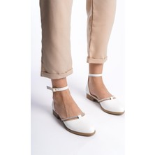 Kadın Emil Shoes Beyaz Taş Detaylı Bilek Kemerli Babet Ayakkabı