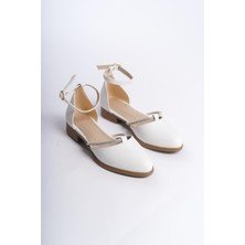 Kadın Emil Shoes Beyaz Taş Detaylı Bilek Kemerli Babet Ayakkabı