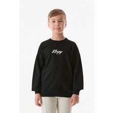 Önü ve Arkası Kbpy Baskılı Bisiklet Yaka Erkek Çocuk Sweatshirt