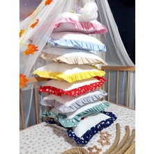 Baby Clime, Gri Fırfırlı Nakışlı Kırlent 40x40 cm Bebek İsimli Takı Yastığı İçi Dolgulu B1