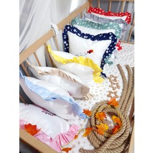 Baby Clime, Gri Fırfırlı Nakışlı Kırlent 40x40 cm Bebek İsimli Takı Yastığı İçi Dolgulu B1