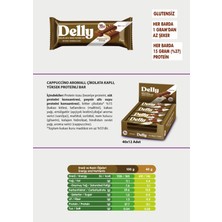 Delly Cappuccino Aromalı, Çikolata Kaplı, Yüksek Protein Bar 40G