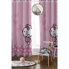 Doruklar Home Collection Dijital Baskı Yıkanabilir Hello Kitty Desenli 2 Kanat Bebek ve Çocuk Odası Fon Perdesi