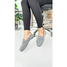 Günlük Kadın Loafer Peluş Astarlı  Oval Burunlu Alçak Desenli Tabanlı Ayakkabı 375
