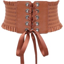 Manual Lovoski Kadın Deri Elastik Geniş Bant Bel Kemeri Waspie Korse Cinch Underbust Açık Kahverengi (Yurt Dışından)