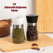 Porsima 2li Baharat Öğütücü Cam Değirmen Küçük Baharat Değirmeni Tuz Karabiber Öğütücü Baharatlık Beyaz