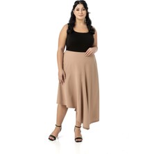 Disentis Modest Büyük Beden Asimetrik Kesim Fermuar Kapamalı Vizon Etek