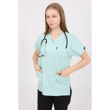 V Yaka Mint Yeşil Unisex Tek Üst Uniforma (Viscon) S