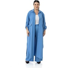 Büyük Beden Uzun Gömlek Pantolon Indigo Ikili Takım