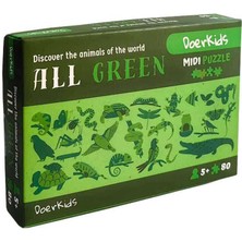 Doerkids Midi Puzzle -  Hepsi Yeşil Hayvanlar 80 Parça Puzzle