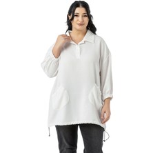 Disentis Modest Büyük Beden Truvakar Kol Cep Detaylı Eteği Stoper Büzgülü Beyaz Bluz