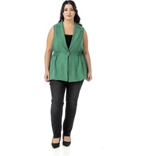 Disentis Modest Büyük Beden Beli Lastik Detaylı Eteği Balon Kesim Düğmeli Astarlı Yeşil Yelek