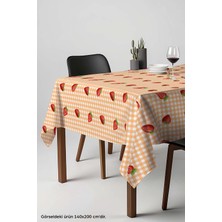 Riva İstanbul Pötikare Çilek Desenli Turuncu Masa Örtüsü, Sofra Bezi, Piknik Örtüsü