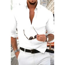 Uniquetrenders Slim Fit Kravatlık Uzun Kol Kolay Ütü Nefes Alan Dört Mevsim Slim Fit Erkek Gömlek 2'li Set