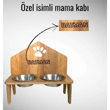 Meowuf Özel Isim Yazdırılabilen Ahşap Kedi ve Köpek Mama ve Su Kabı Ikili